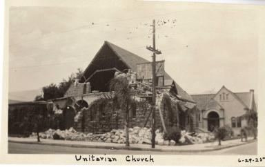 Santa Barbara 1925 Earthquake damage - Unitarian Church