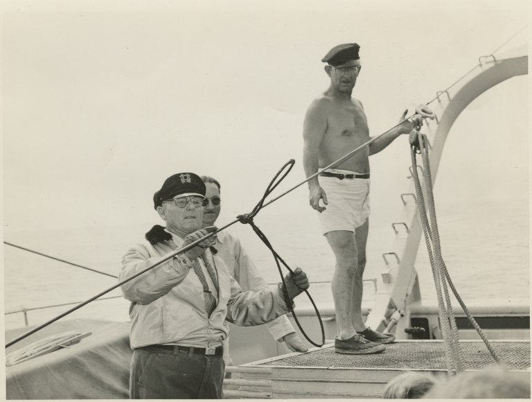 Allan Hancock tying rigging aboard the Velero IV