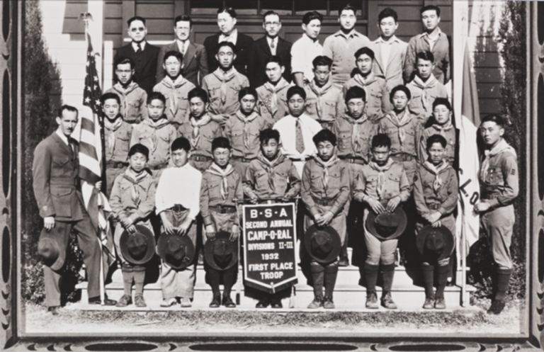 First place Boy Scouts of America Troop at 2nd Annual Camp-O-Ral : 1932 ; Eagle Scout Paul Kurokawa organized the troop ; pictured at San Luis Obispo Buddhist Church.