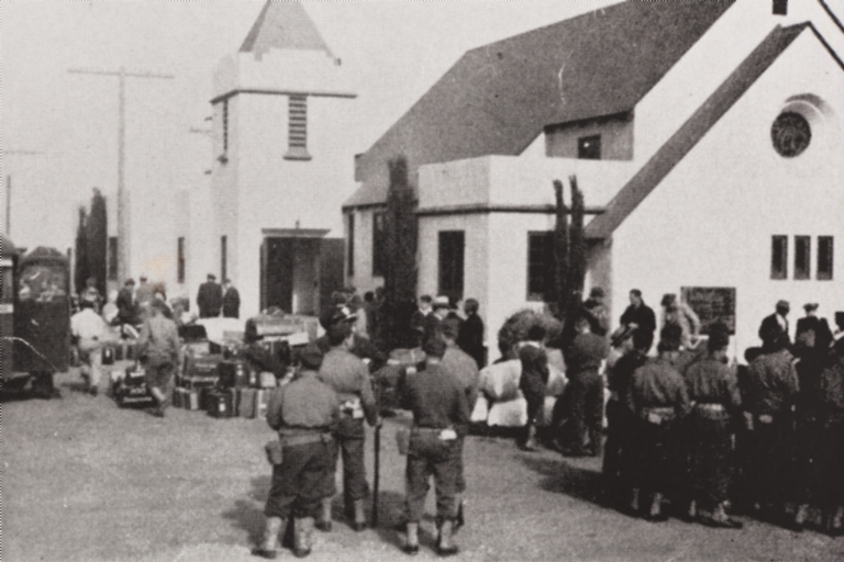 Evacuation of the Santa Maria Japanese to Tulare Assembly Center from the Christ United Methodist Church, 219 N. Mary Dr., Santa Maria : April 30, 1942.