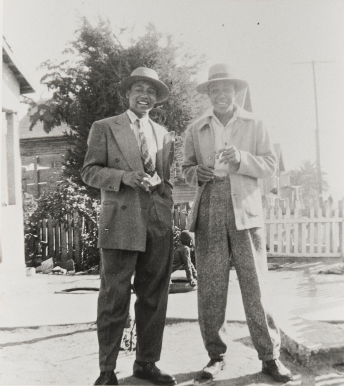 Bedford and Forrest Pinkard at home, 405 East Second St., Oxnard : 1947 ; Bedford Pinkard later became the first African-American elected official in the tri-counties with his election to Oxnard Union High School District Board in 1973.
