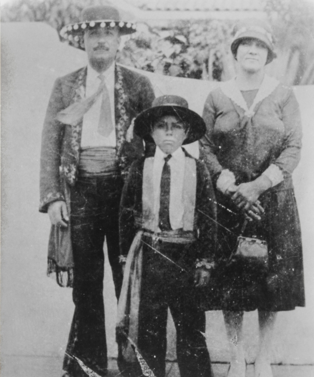 Josefina Shumaker (née Aguirre) with her husband, William Shumaker, and son, Johnny : ca. 1929.